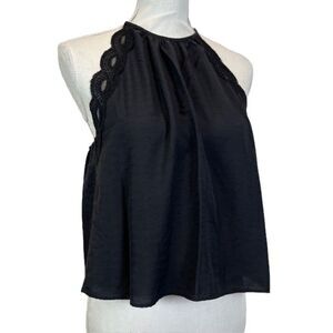 Kendall‎ & Kylie Halter Neck Cropped Embellished Black Top Oversized XS